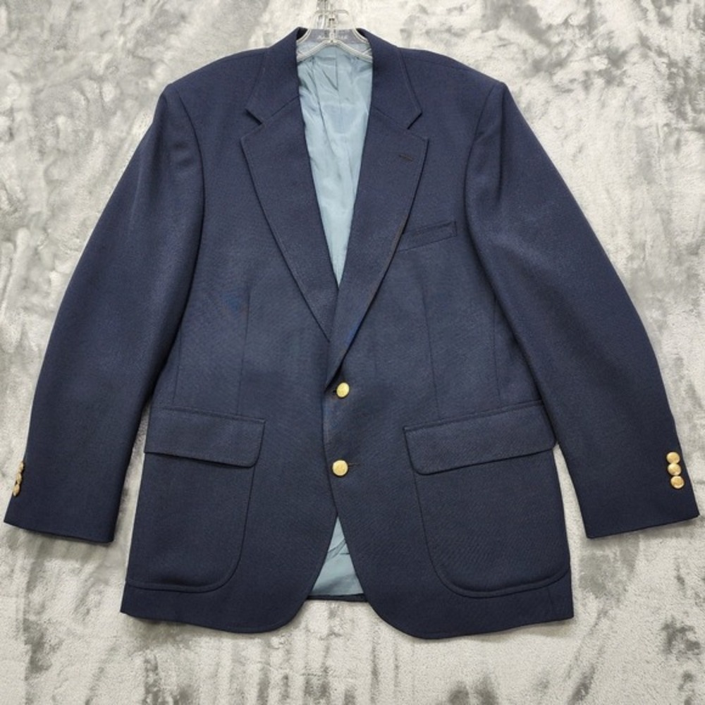 Vintage‎ Stafford Blazer Mens 43R Blue Hopsack Gold Button Sport Coat Jacket